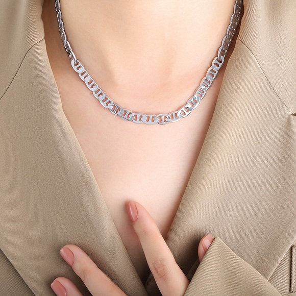 Silver Mariner Chain Necklace*Unisex Necklace*Flat Marina Necklace*Waterproof - Picture 7 of 7